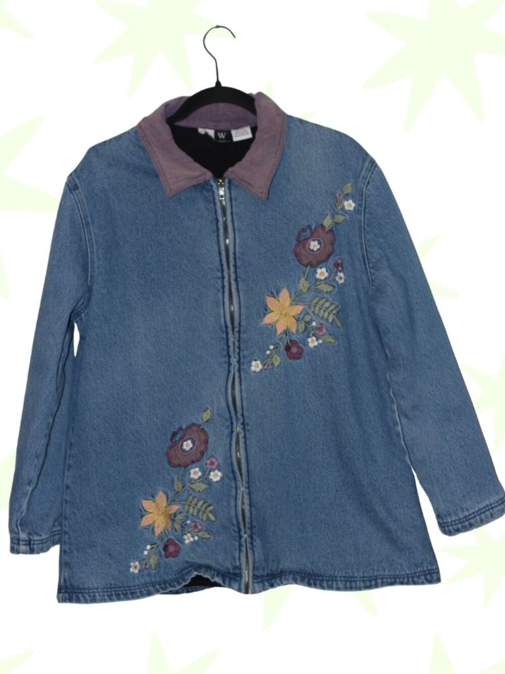 VTG Studio West fleece lined embroidered denim jacket M